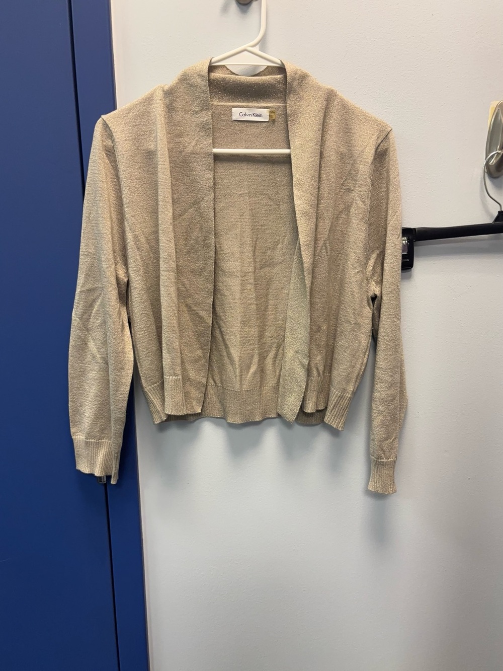 Calvin Klein Open-Front Beige/Cream Sparkly Knit Cardigan